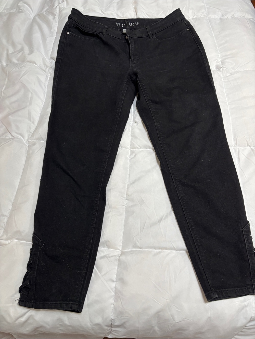 White House Black Market Black Straight-Leg Jeans with Side Lace Detail